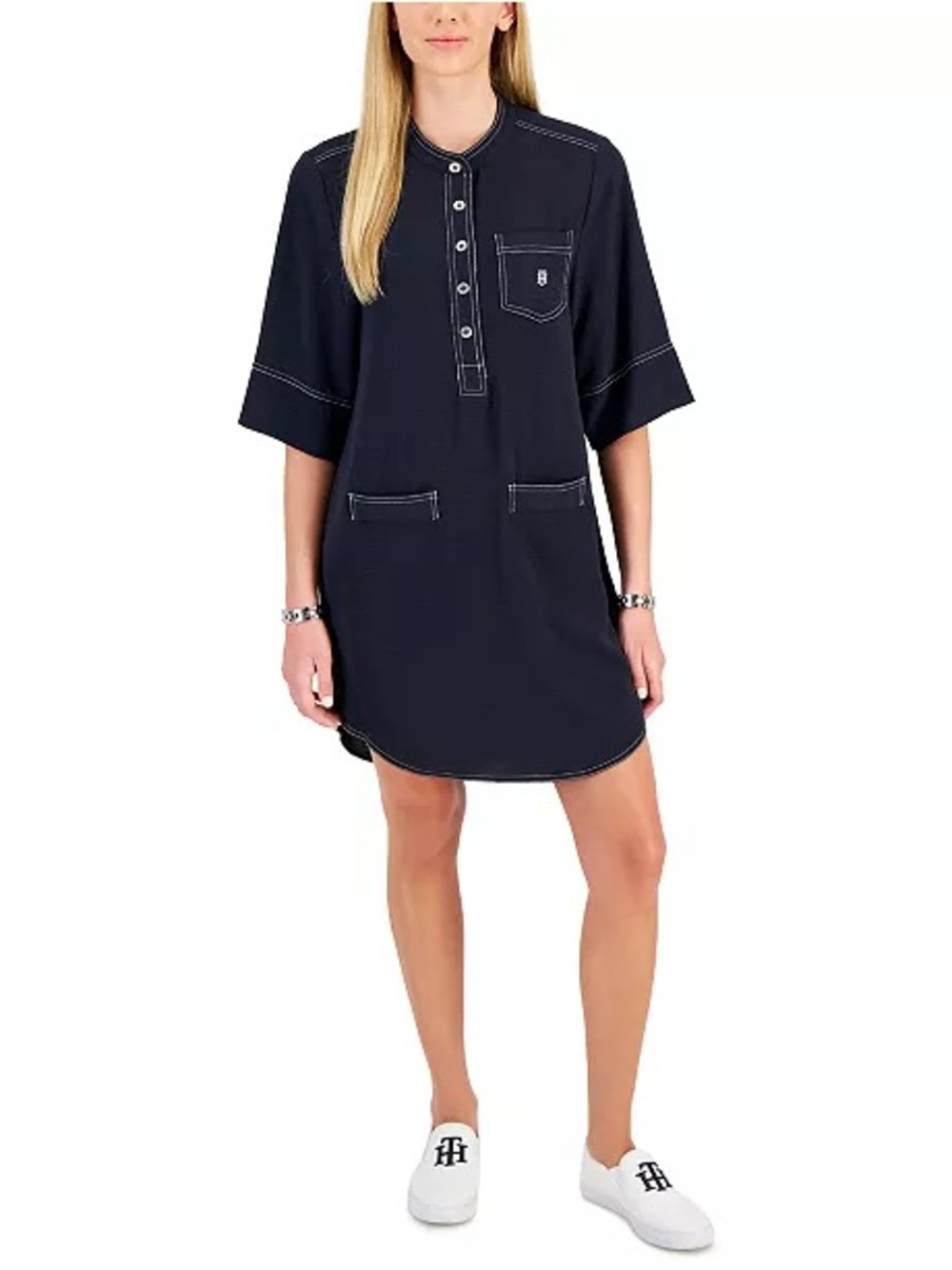 Tommy Hilfiger Navy Henley Swim Cover-Up Dress